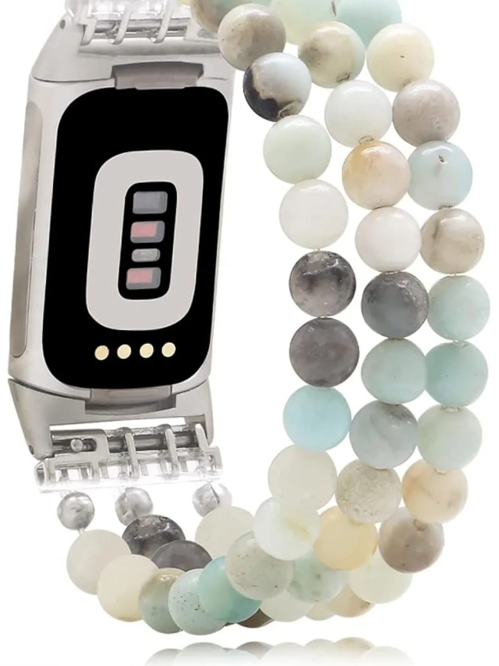 Fitbit Amazonite Beaded Replacement Band in Pastel Multi Tones STAINLESS STEEL